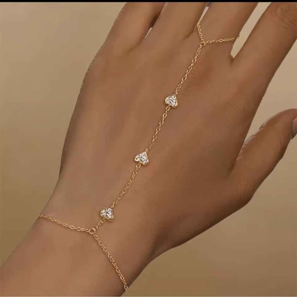 NEW! Elegant 925 Sterling Silver Heart Chain Bracelet. Finger Bracelet 💛 A5-164